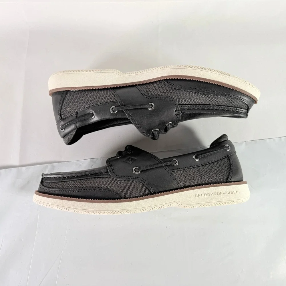 Sperry Surveyor‎ 2-Eye Black Leather Men Boat Shoes 11.5 M